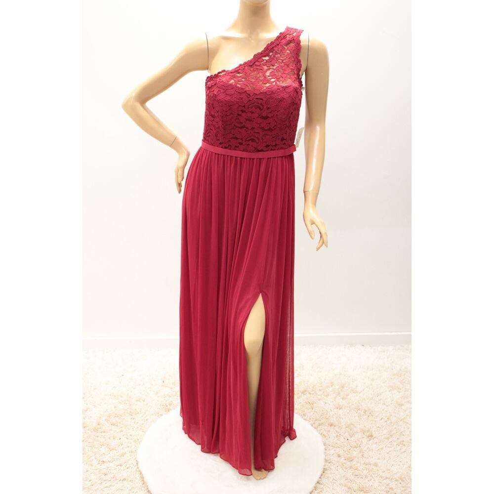 New One Shoulder Formal Bridesmaid Dress Women's 10 Apple Red Goddess Party Prom